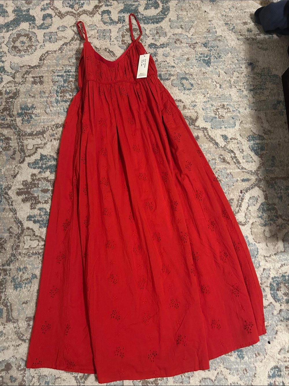 Women's Red Eyelet Maxi Dress with Spaghetti Straps